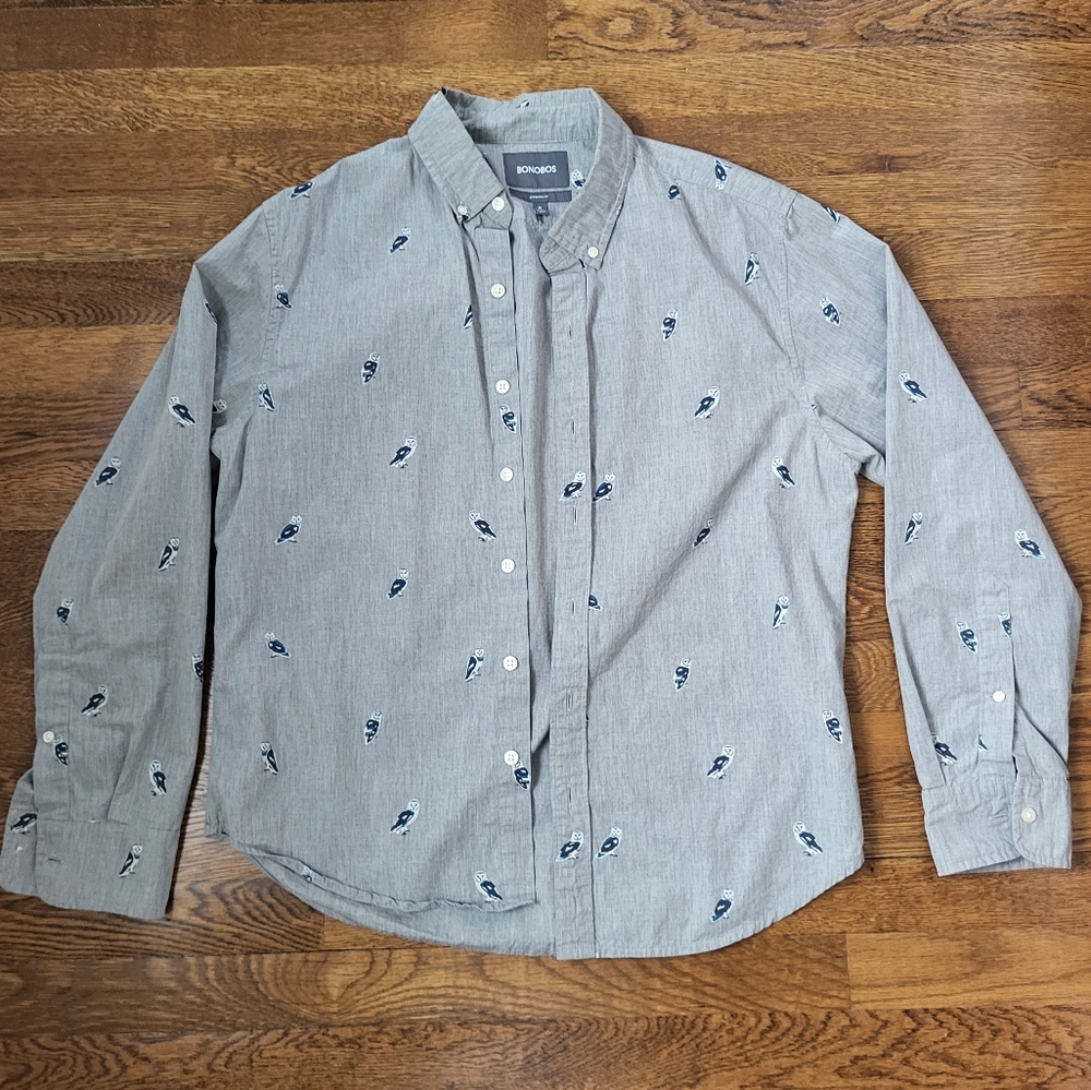 Men's Medium Bonobos Owl Pattern Button Up Shirt